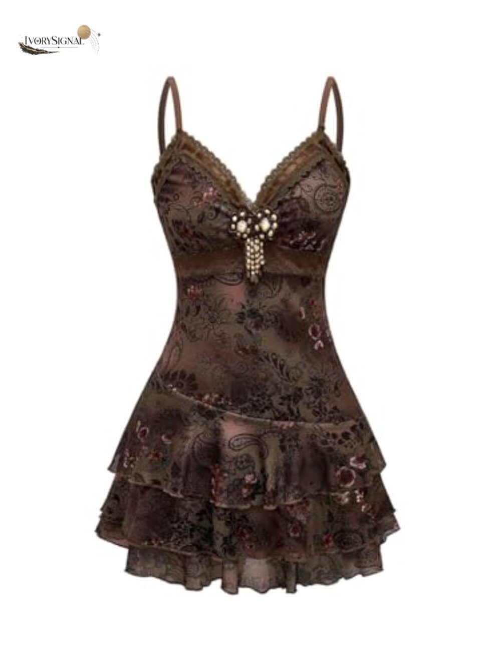 Verdusa Y2K Gothic Boho Beaded Lace Paisley Mini Dress